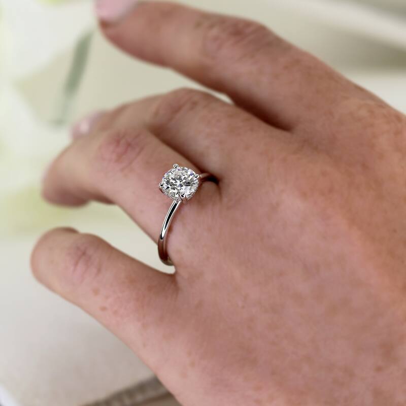 Auriya Lab Grown 1 1/2ct Round Solitaire Diamond Engagement Ring Hidden Halo in 14k Gold Certified (H-I, VS2)