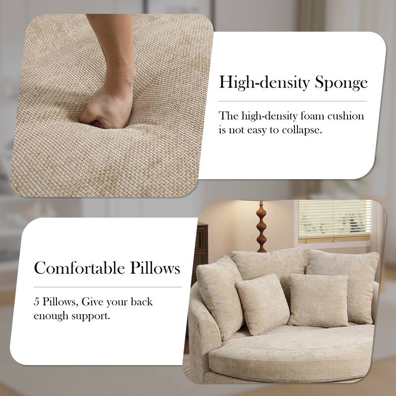 59.8''W Oversized Sofa Chair Set, Round Accent Barrel Chair With 5 Pillows and 1 Storage Ottoman
