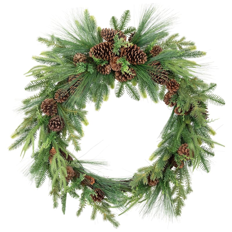 Pinecones and Mixed Foliage Artificial Christmas Wreath - 32" - Unlit