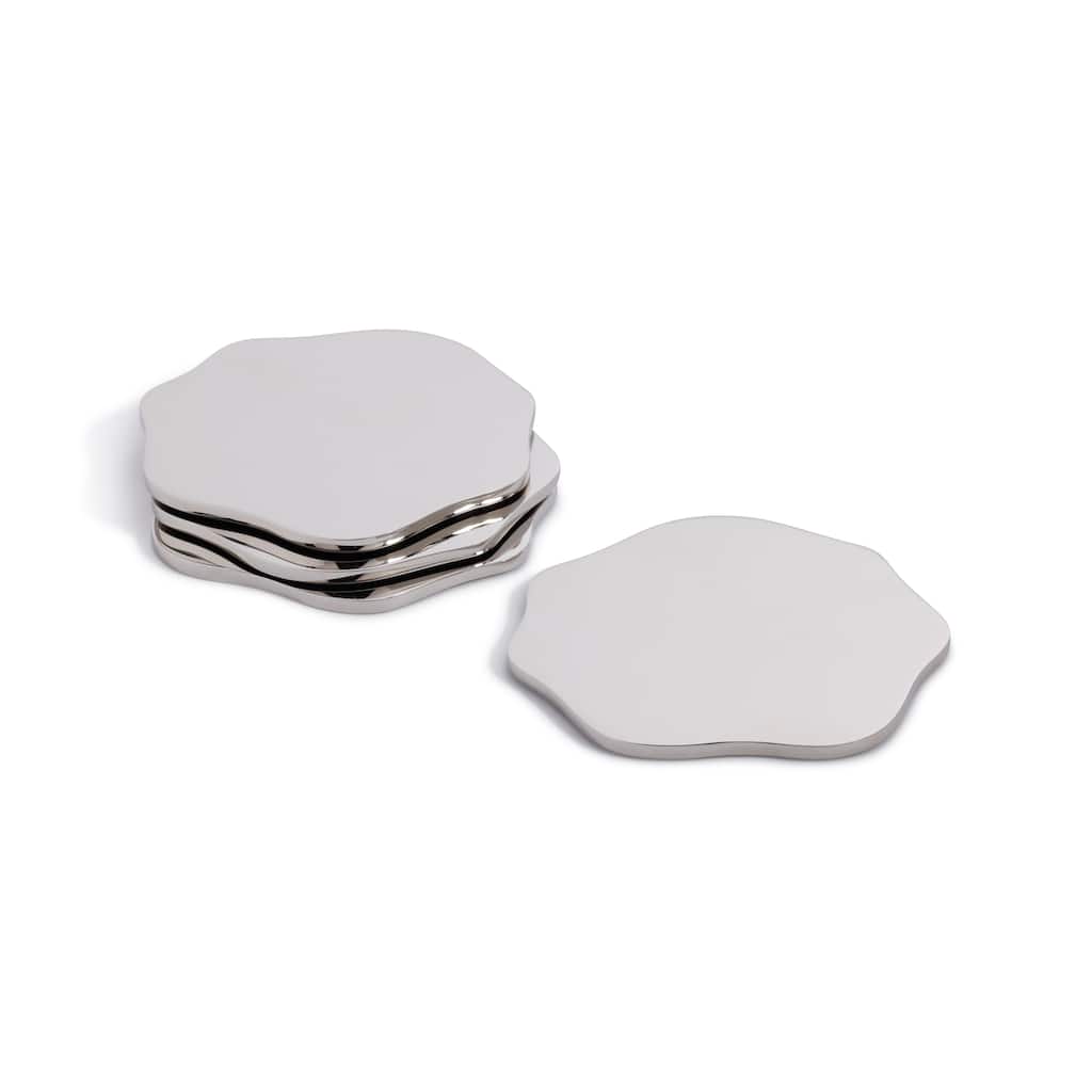 Lina Polished Metal 4.25" Beverage Coasters, Set of 4