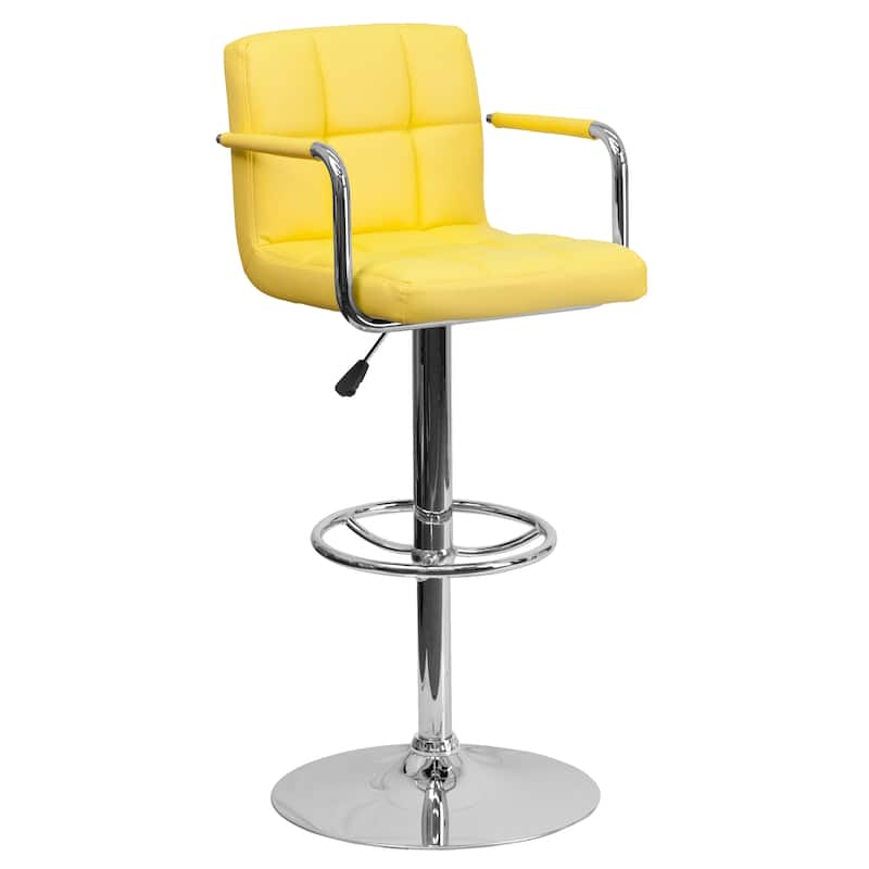 Quilted Vinyl Adjustable Height Barstool with Arms and Chrome Base - 20"W x 18"D x 36.75" - 45.25"H