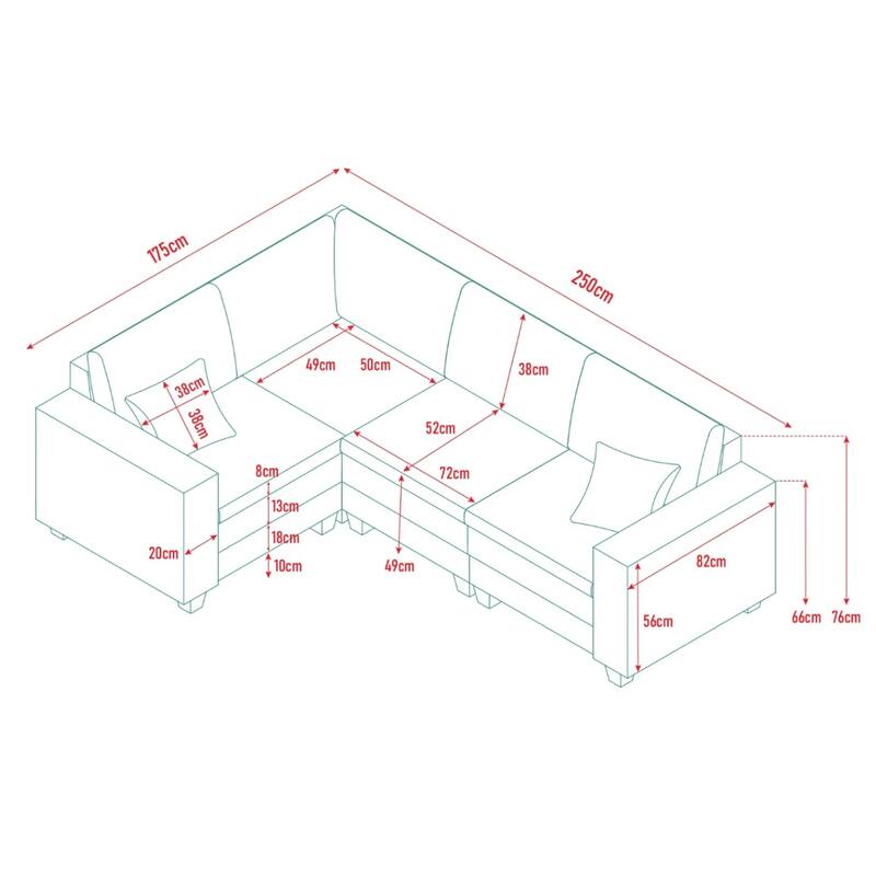 98" Corduroy L-Shaped 3-Seater Sectional Sofa with Deep Seat and Modular Design