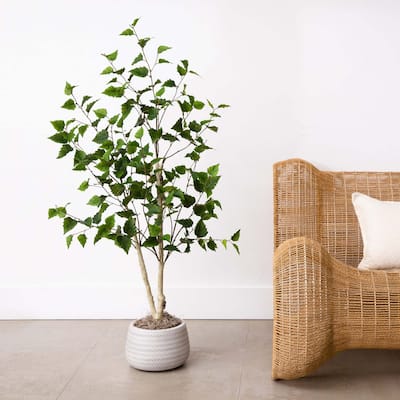 Potted Artificial Birch Tree - 4' - Green