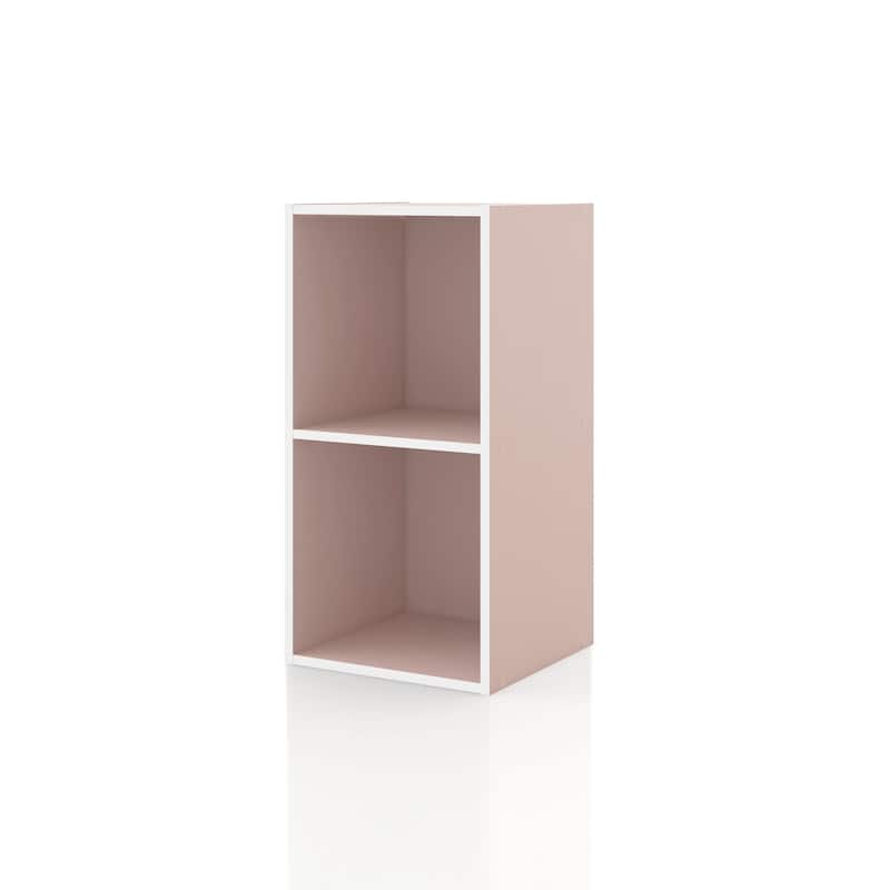 DH BASIC Modern Wood Customizable Stackable Storage Organizer - Cube Shelves, Drawer Cabinet, Bookcase with Doors by Denhour - 2-Cube - Light Pink