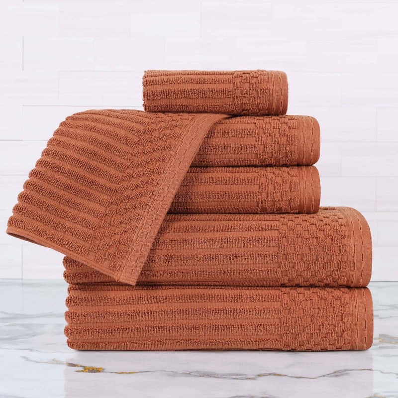 Superior Soho Ribbed Cotton 6-Piece Assorted Towel Set - Rust