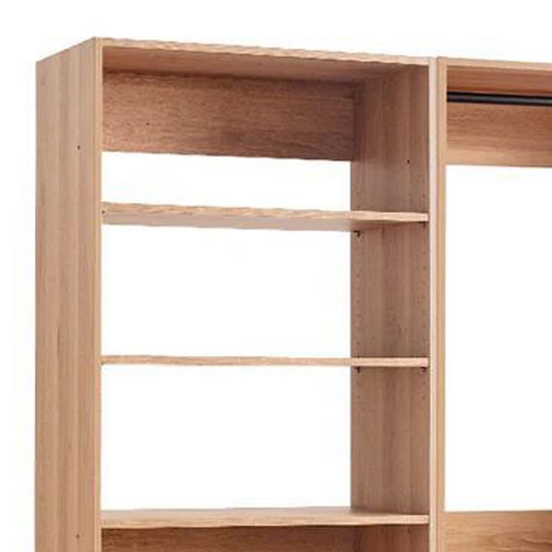 Dee Modular Closet System, 3 Clothing Racks, 6 Shelves in Oak Brown Wood