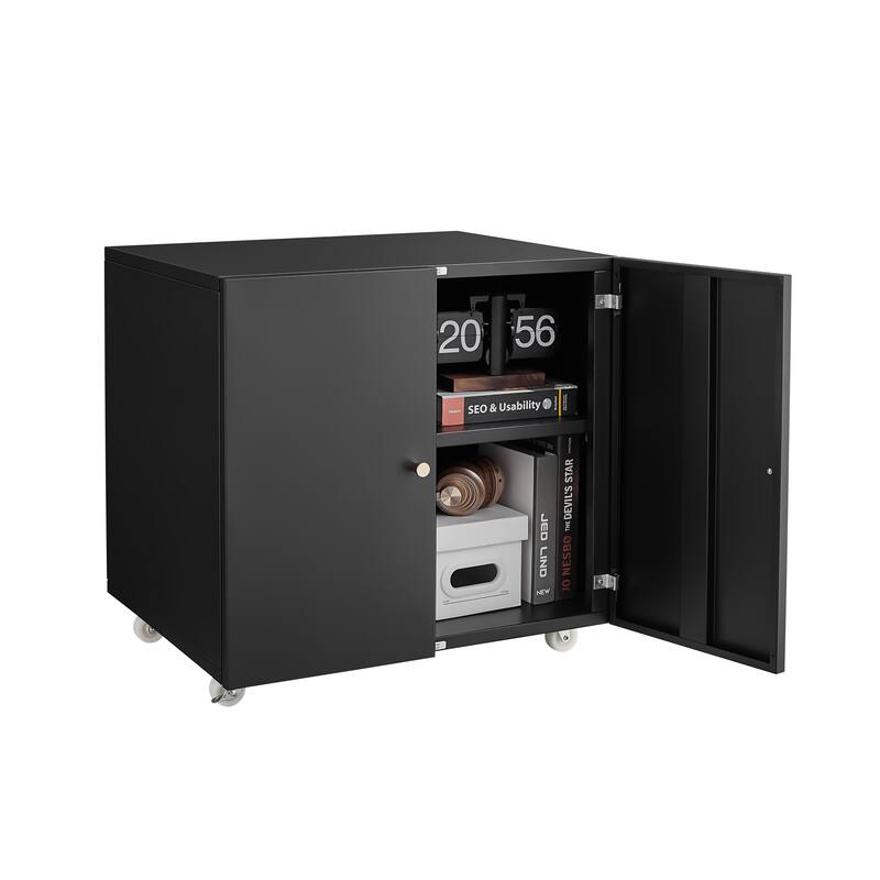 Mobile Lateral Filing Cabinet with Open Storage Shelf for Letter/Legal/A4 Size Files