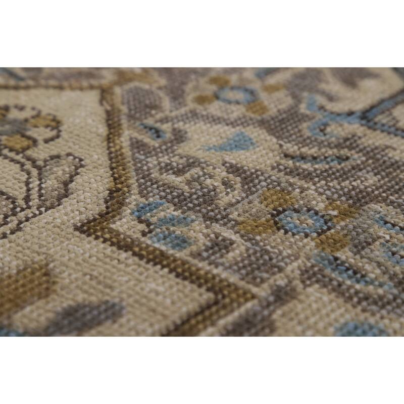 Tabriz Persian Area Rug Traditional Beige Handmade Wool Carpet - 6'9"x 9'1"