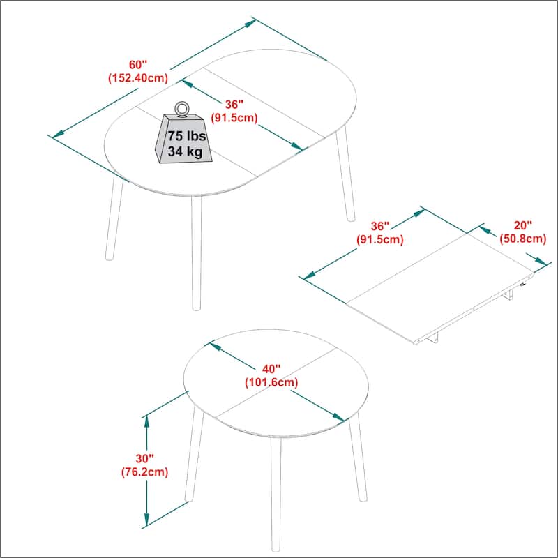 Mid-Century Damsel Extension Dining Table with Removable Leaf for Living Room, Caramel