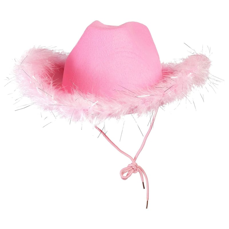 Hot Pink Cowboy Hat with Feathers for Women, Fluffy Cowgirl Hat for ...