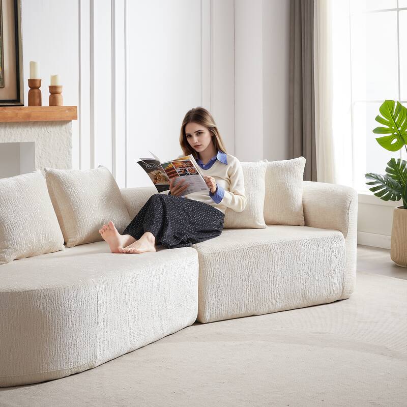 114" Chenille Deep-Seat Sectional Sofa with 4 Pillows