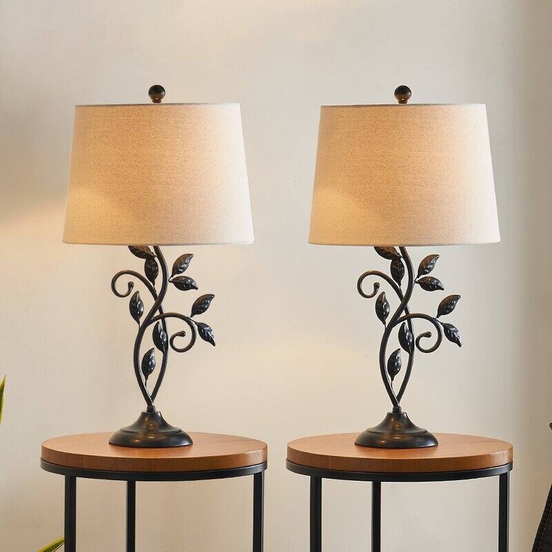 26" Black Bedside Table Lamp Set (Set of 2) - Oatmeal Shade