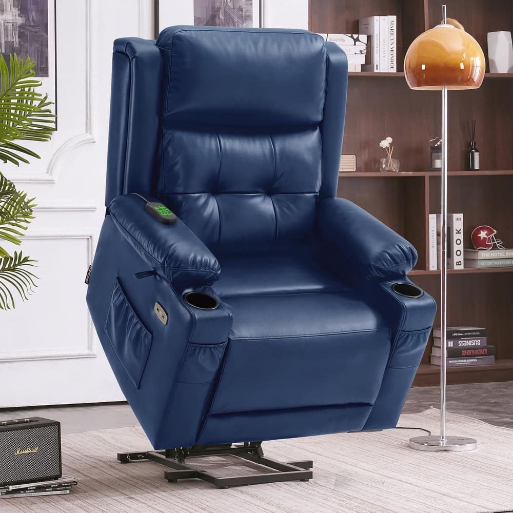 MCombo Large Dual Motor Power Lift Recliner Chair with Massage and Heat for Elderly People, Faux Leather