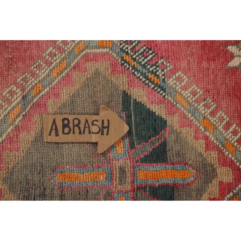 Pink Ardebil Persian Vintage Runner Rug Handmade Wool Carpet - 3'5"x 12'4"