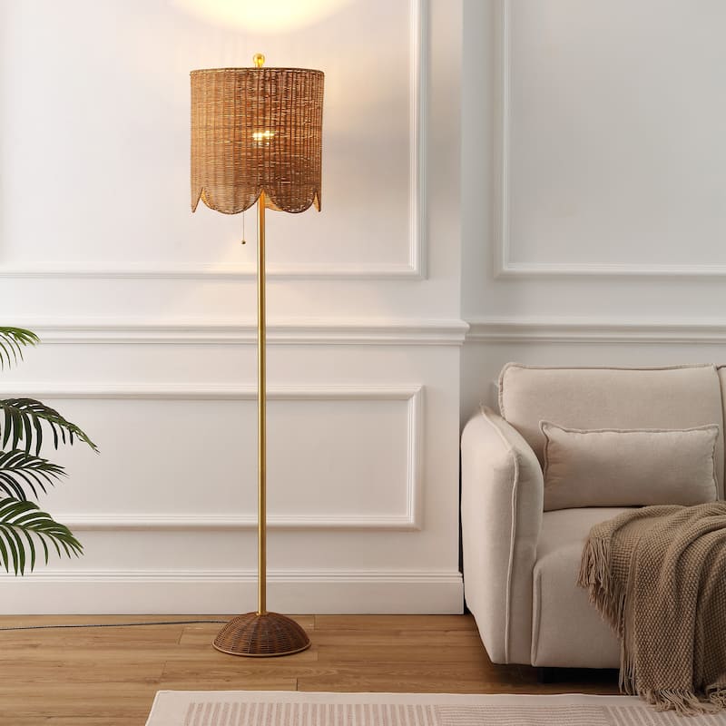 Joel 63.5" Rattan/Metal LED Floor Lamp with Pull Chain, By JONATHAN Y - 1-Light