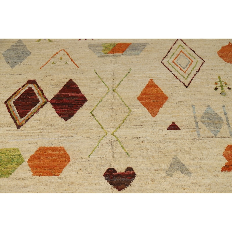 Geometric Moroccan Area Rug Handmade Tribal Wool Carpet - 6'7" x 9'5"