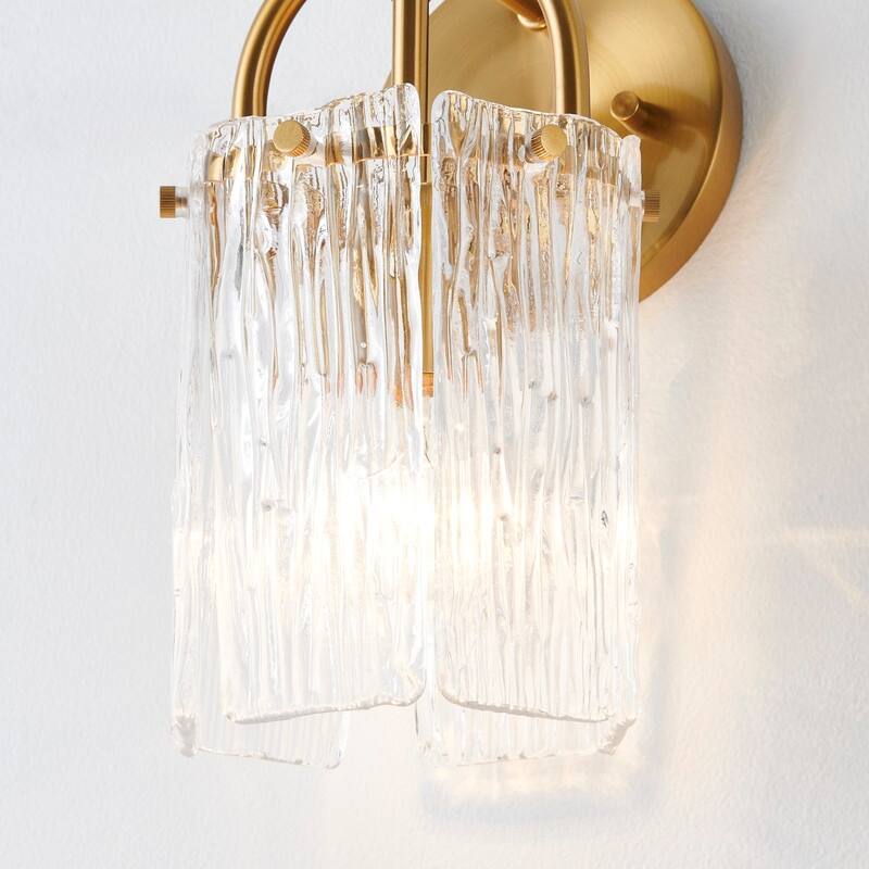 KAWOTI 1-Light Modern Glam Wall Sconce with Textured Glass Shade