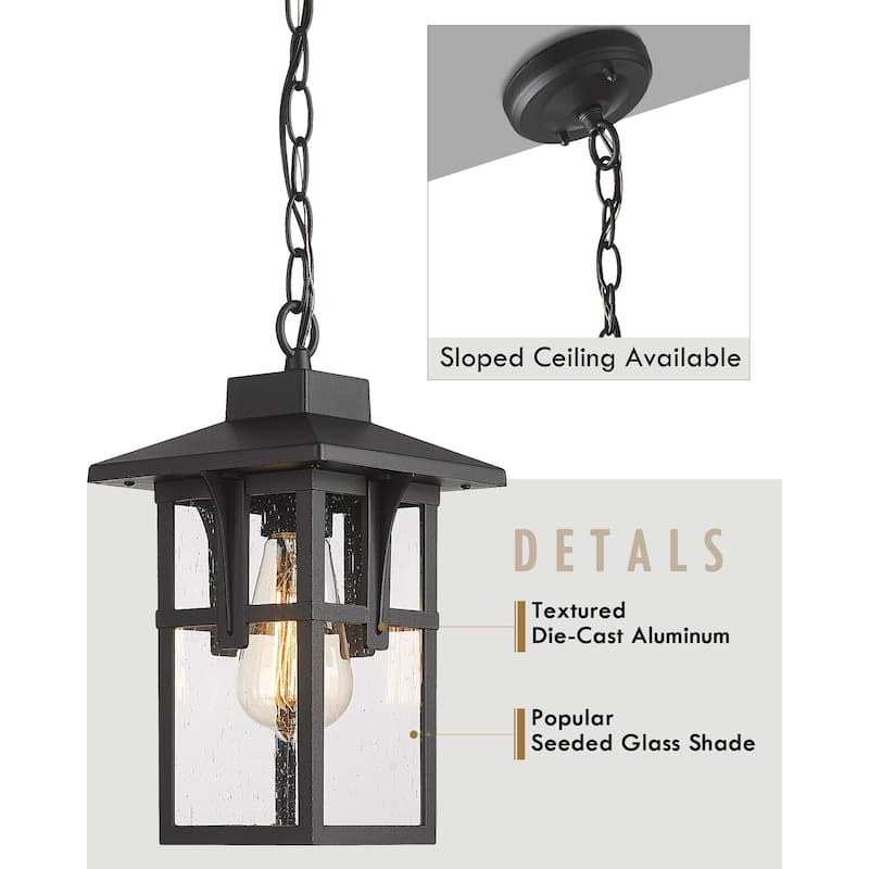 1-Light Pendant Light Fixtures with Height Adjustable Chain, Seeded Glass Shade, Matte Black Finish