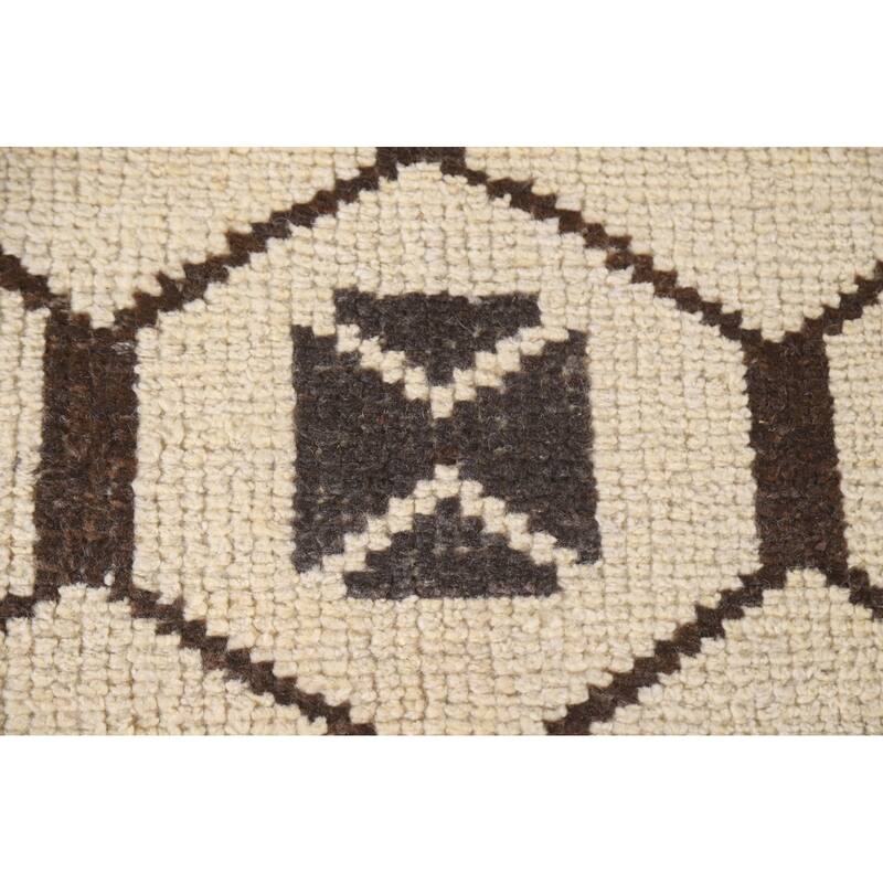 Natural Dye Beige Tribal Anatolian Runner Rug Handmade Wool Carpet - 3'6"x 11'4"