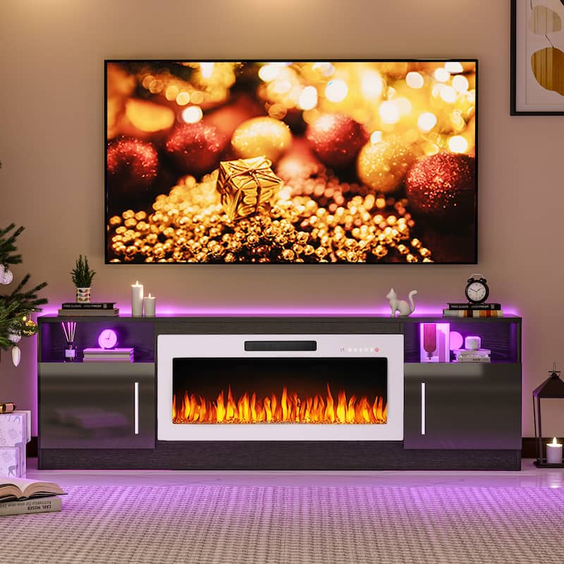 Bossin 70" Fireplace TV Stand with 36" Electric Fireplace, TV Stand for TVs Up to 80", 20 Colors LED Lights/Entertainment Center