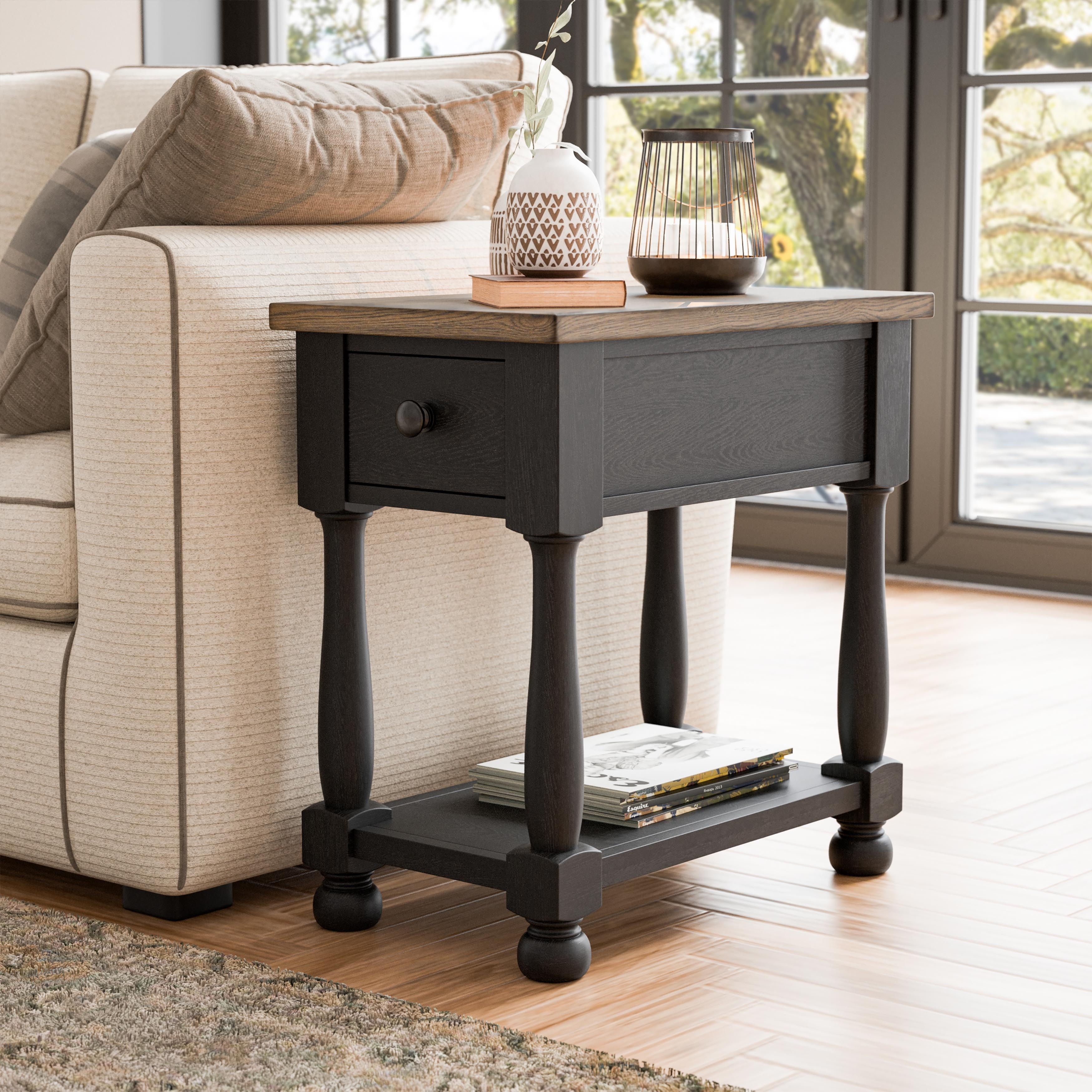 Furniture of America Lucan Modern Farmhouse Weathered Black and Brown Wood 1-Drawer Chairside Table with Open Shelf
