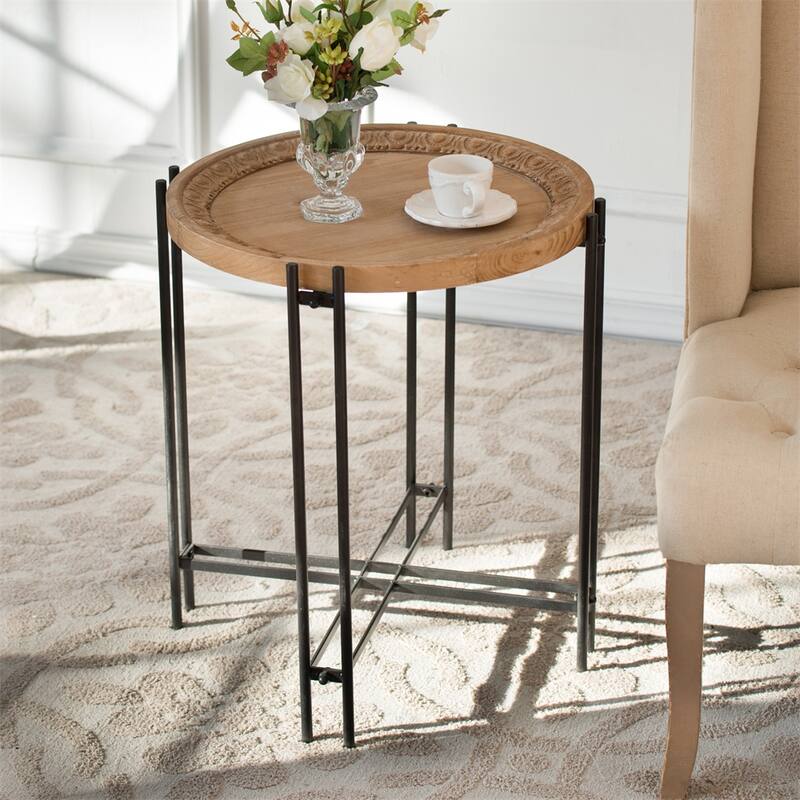 Round Side Table with Wood Top, End Table for Living Room Bedroom
