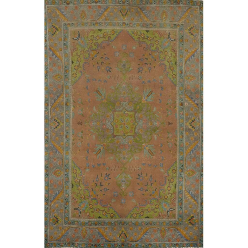 Hand Knotted Oriental 100% Wool Carpet Traditional Floral Oranges & Rust Tabriz Area Rug - 9' 7'' X 6' 2''