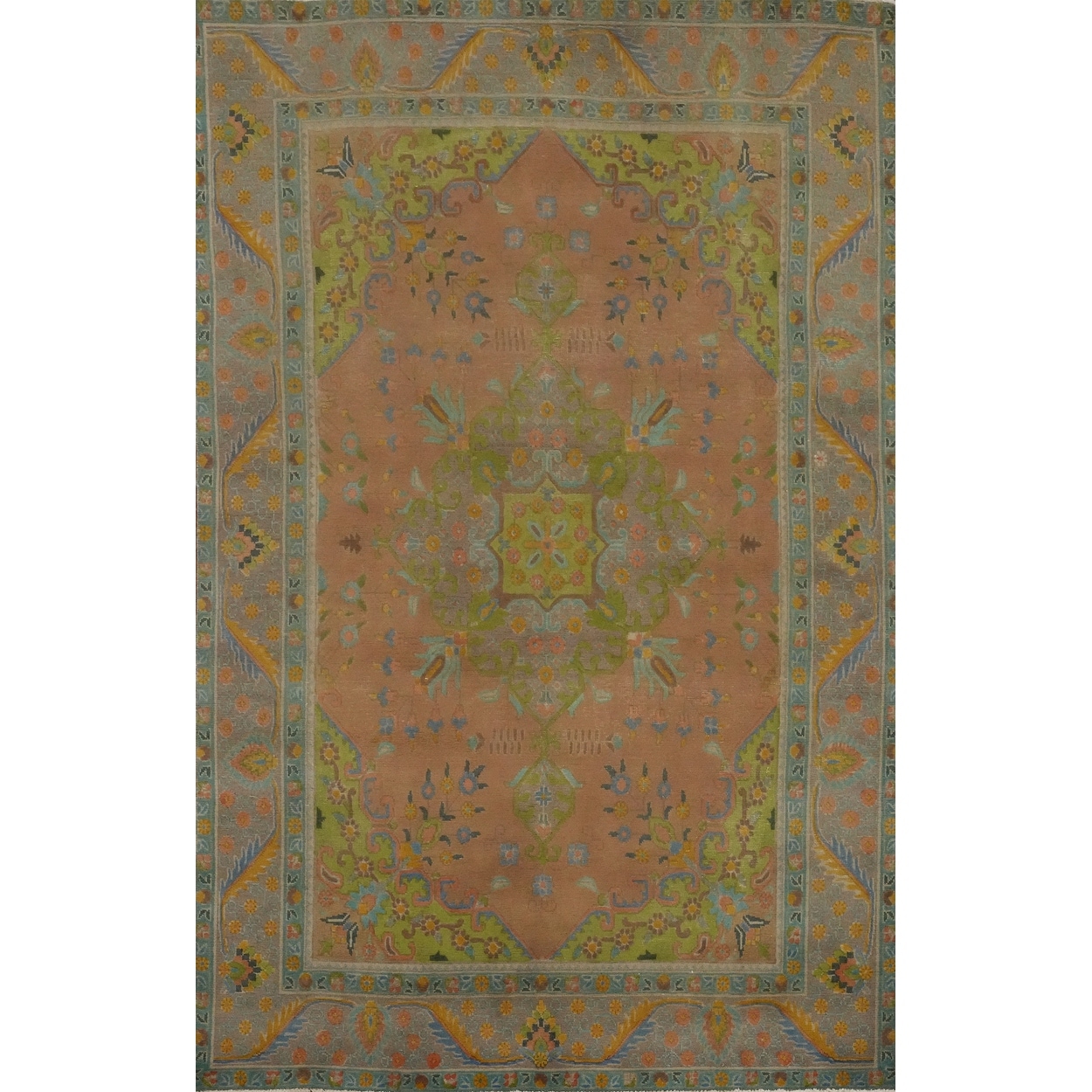 Hand Knotted Oriental 100% Wool Carpet Traditional Floral Oranges & Rust Tabriz Area Rug - 9' 7'' X 6' 2''
