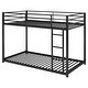 preview thumbnail 9 of 11, Black Twin over Twin Size Metal Low Bunk Bed with Ladder & Fence