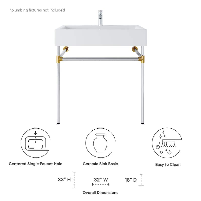 Redeem 32" Silver Stainless Steel Wall-Mount Bathroom Vanity