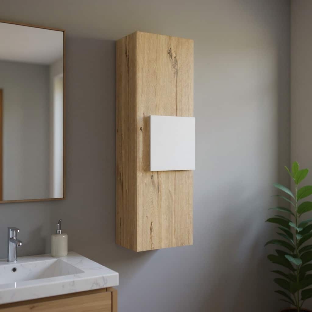 HomeRoots Light Oak and White Multi Purpose Vertical Hanging Cabinet