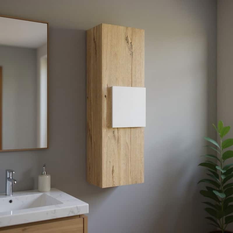 HomeRoots Light Oak and White Multi Purpose Vertical Hanging Cabinet - Brown