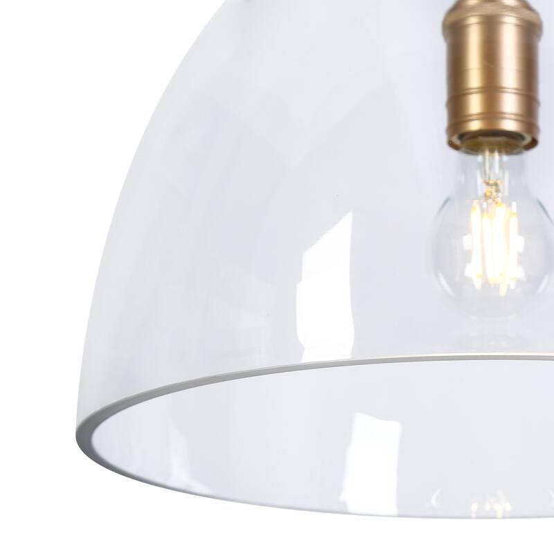 Modern Gold 1-Light Bell Pendant Light for Kitchen Island with Clear Glass Shade - 13.7" W x 10.6" H