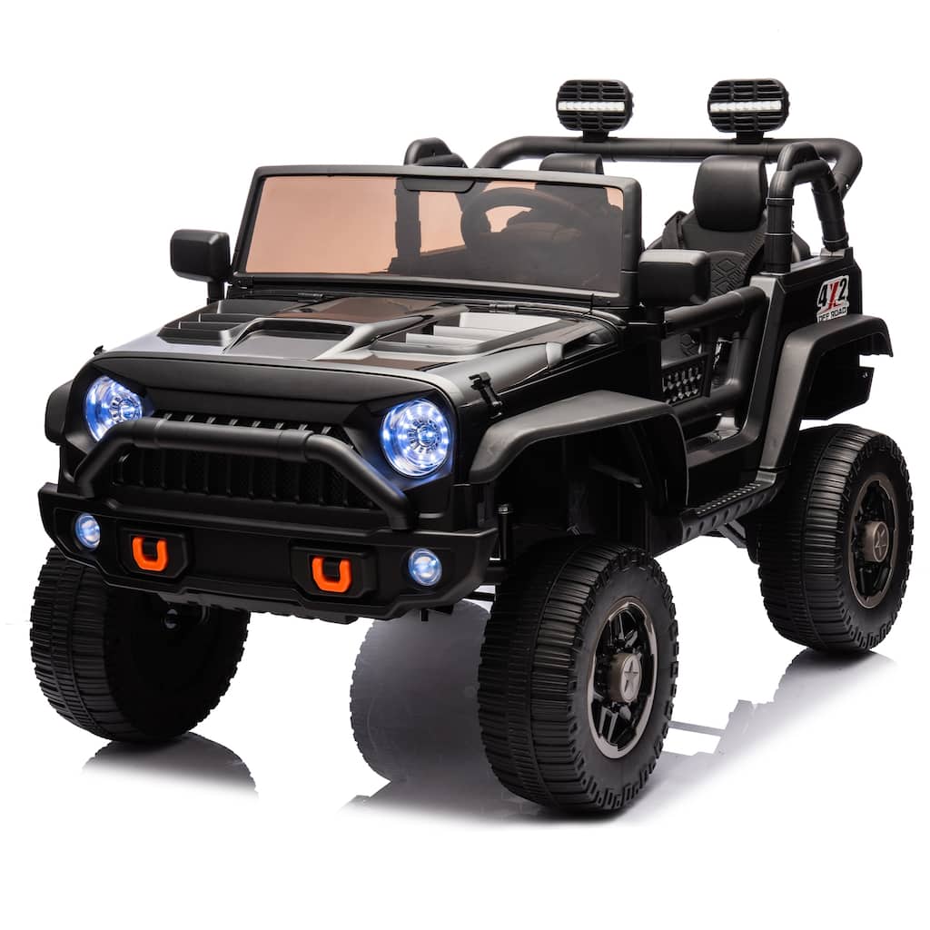 Electric Jeep with Bluetooth Remote Control, 2-Seater Battery Powered Electric Car, Safe Electric Car Toy with Seat Belt, Black