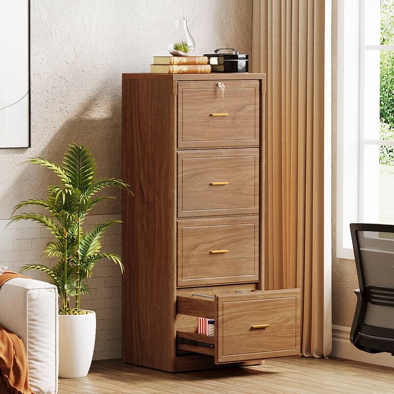 4-Drawer File Cabinet with Lock and Key, Vertical Wooden Filling Cabinet for A4/Letter/Legal Size Files