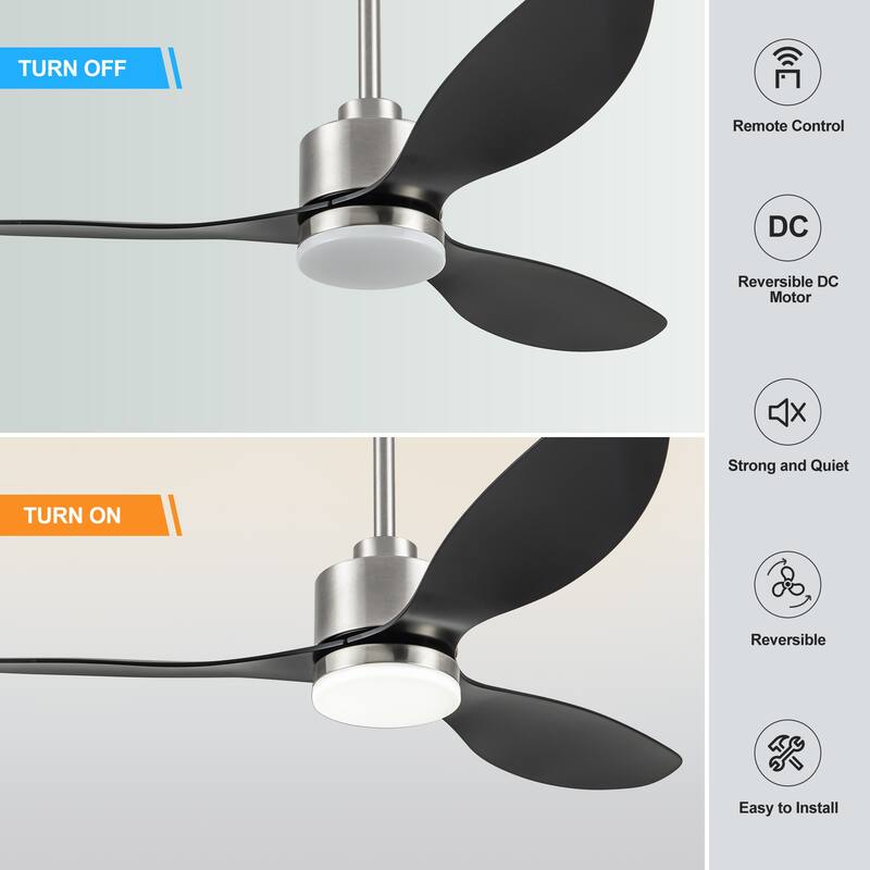 52-inch Ceiling Fans with LED Light Remote and Downrod(3-Blade)