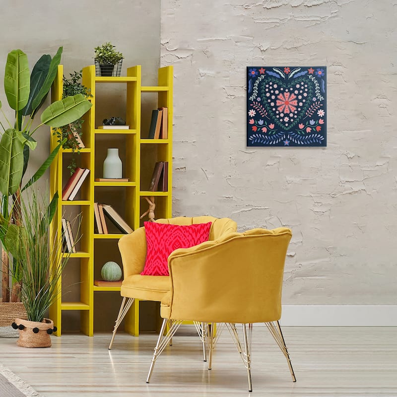 Stupell Folk Flowers in Heart Pattern Canvas Wall Art Design By Sazerelli Designs