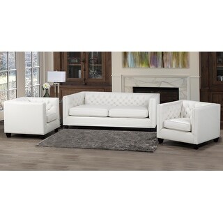 Windsor Top Grain Tufted Leather Sofa and Two Chair Set - Bed Bath ...
