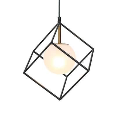 Modern 1-Light Black Gold Chandelier Glass Pendant Lights for Dining Room