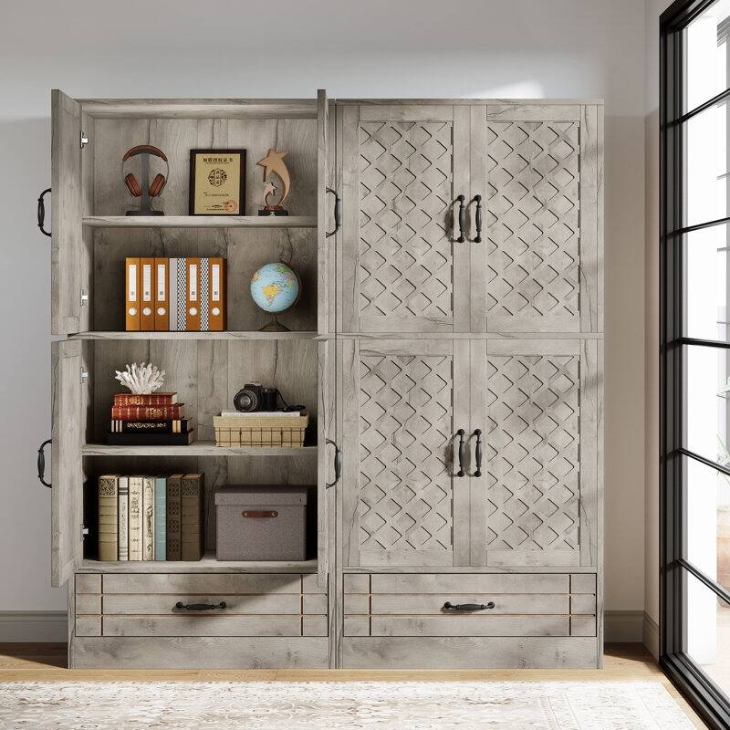 Bookcase with Door and Drawer, Farmhouse Tall Bookshelf Cabinet