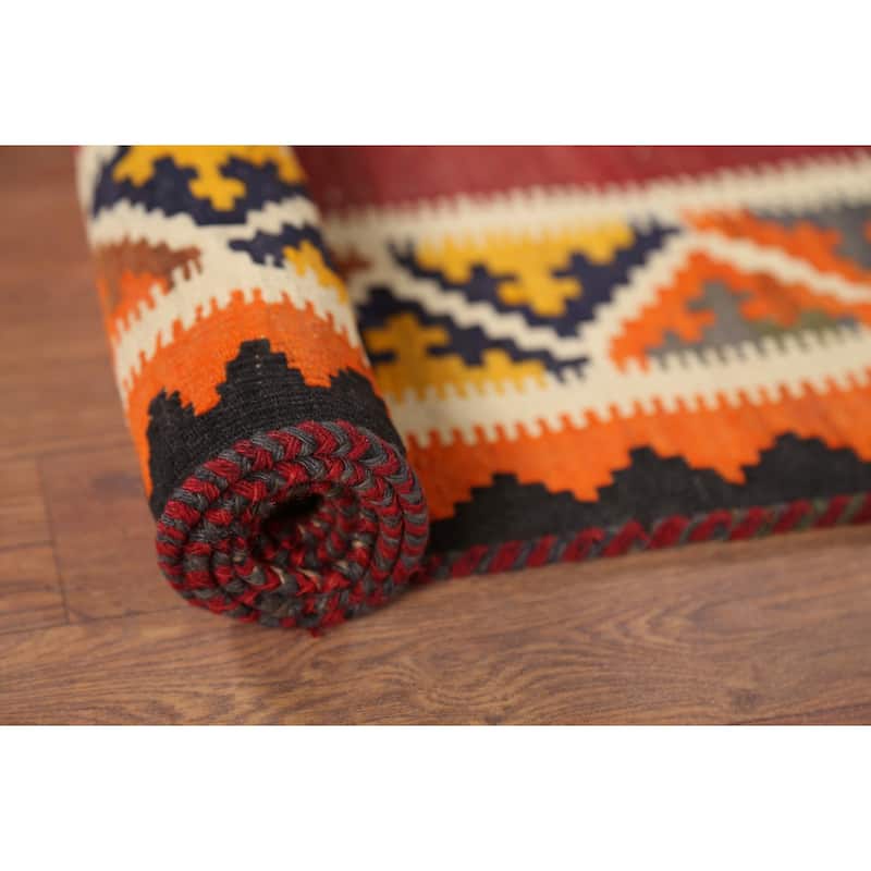 Vegetable Dye Kilim Qashqai Persian Antique Rug Hand-Woven Wool Carpet - 4'11"x 7'5"
