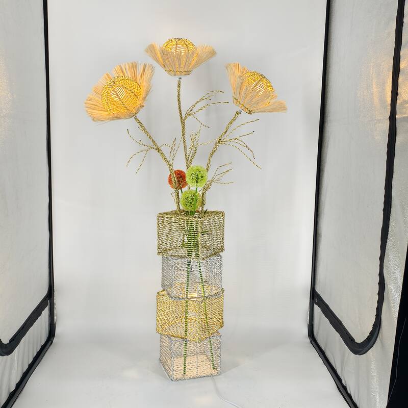 LED Bulbs Floor Lamp Pastoral Style with Hand-Woven Flower - W 10.83" x H 51.18"