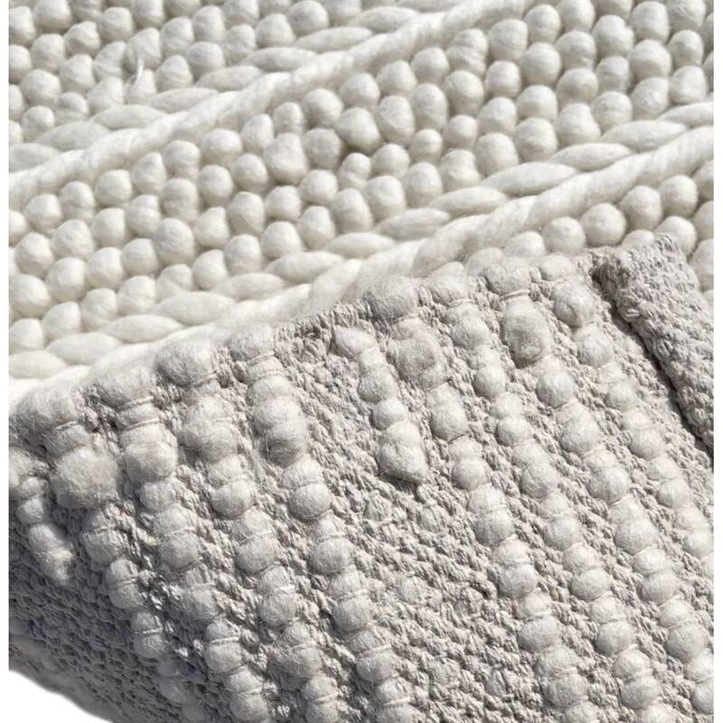 Thick Plush Ivory Cream Chunky Beads Hand-Woven Handmade Wool Natural Area Rug