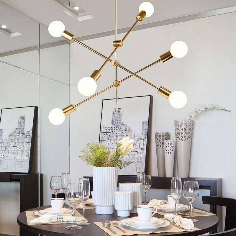 YANSUN 6-Light Gold Sputnik Chandelier, Mid-Century Modern Pendant Light - 26.38 in.