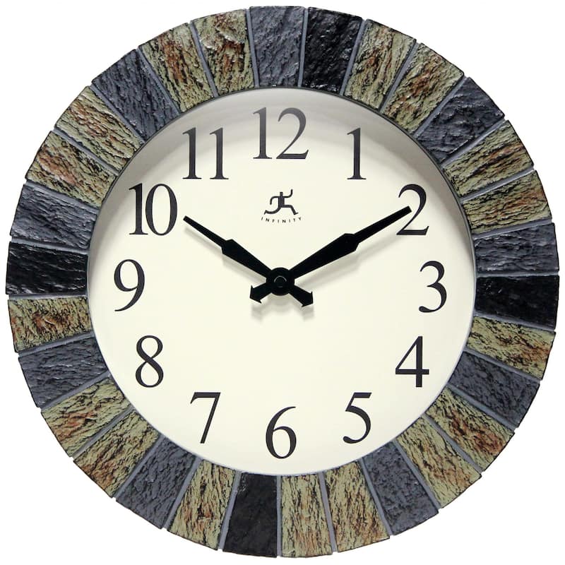 Faux 13 inch Indoor/Outdoor Wall Clock with Thermometer - 13 x 2 x 13