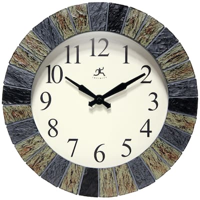 Faux 13 inch Indoor/Outdoor Wall Clock with Thermometer - 13 x 2 x 13