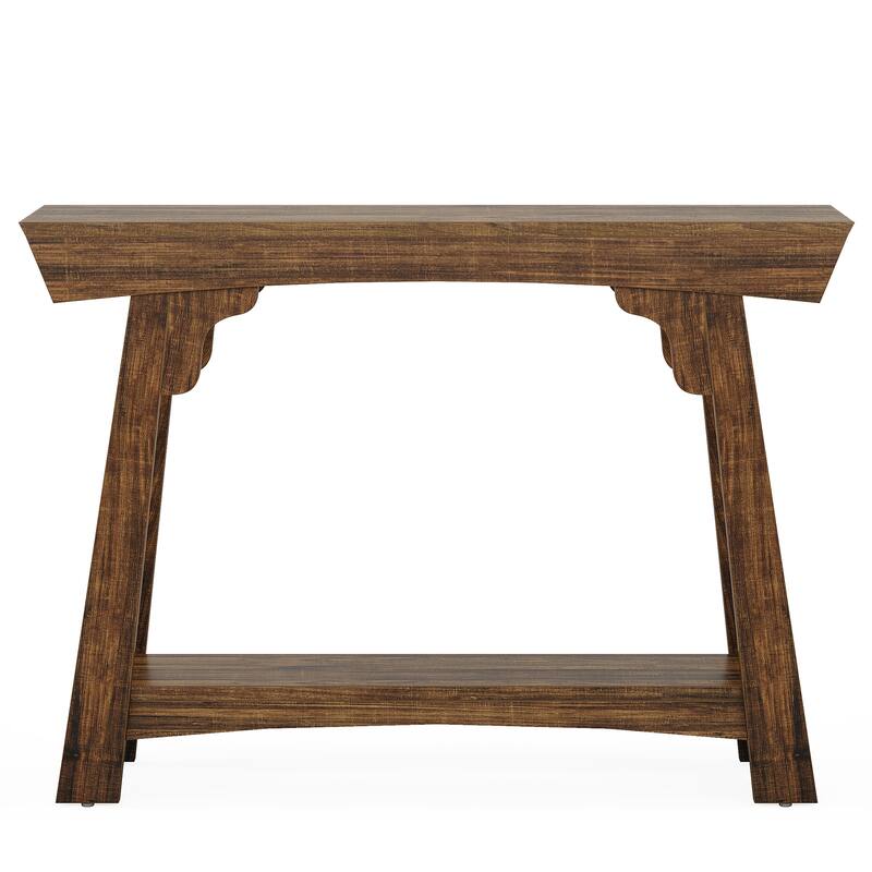 41 Inch Wood Console Table Behind Couch, 2-Tier Small Entryway Table with Storage, Farmhouse Narrow Sofa Table for Hallway