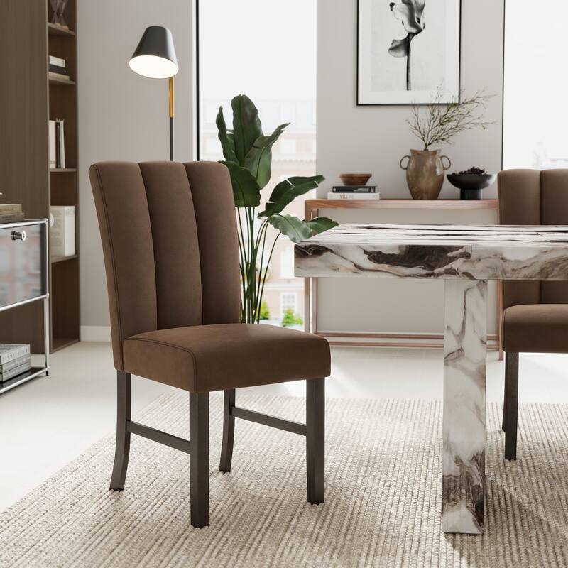 Roundhill Furniture Cavira 5-Piece Modern Faux Marble Dining Set, Double Pedestal Table with 4 Upholstered Chairs