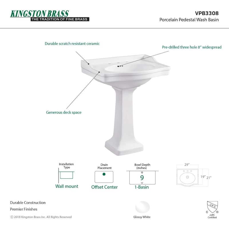 Kingston Brass Imperial 29-15/16" Rectangular Ceramic Pedestal Sink