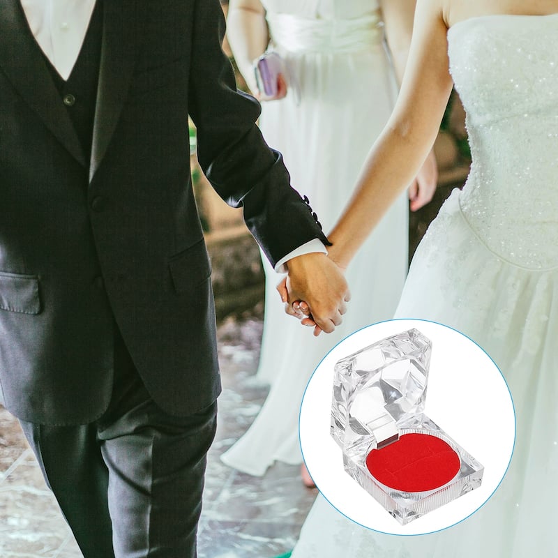 4 Pcs Clear Plastic Ring Boxes with Foam Insert for Wedding 1.8"x1.8"